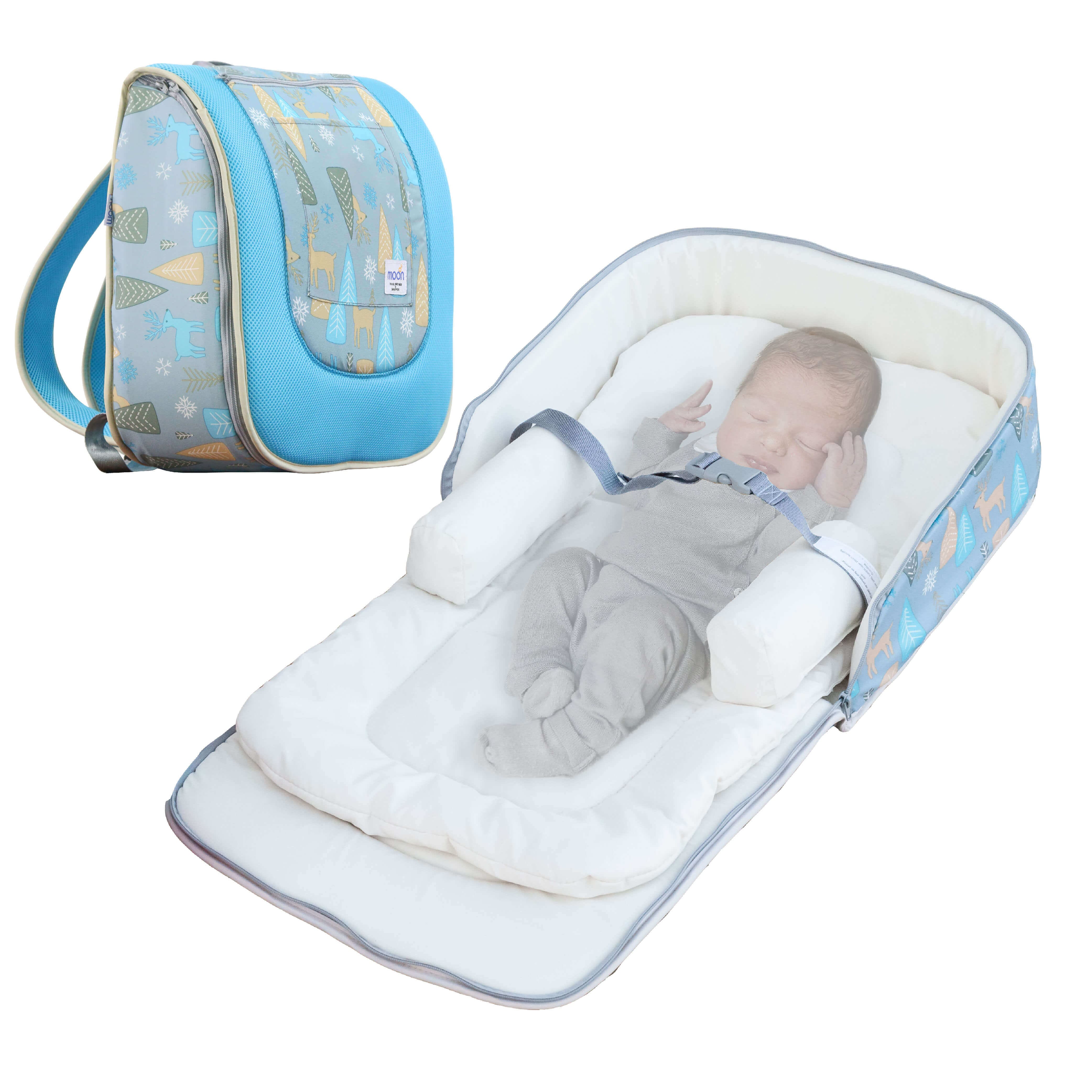 Moon Travalo Deer Print Portable Travel Baby Bed & Backpack Bag, Multicolour